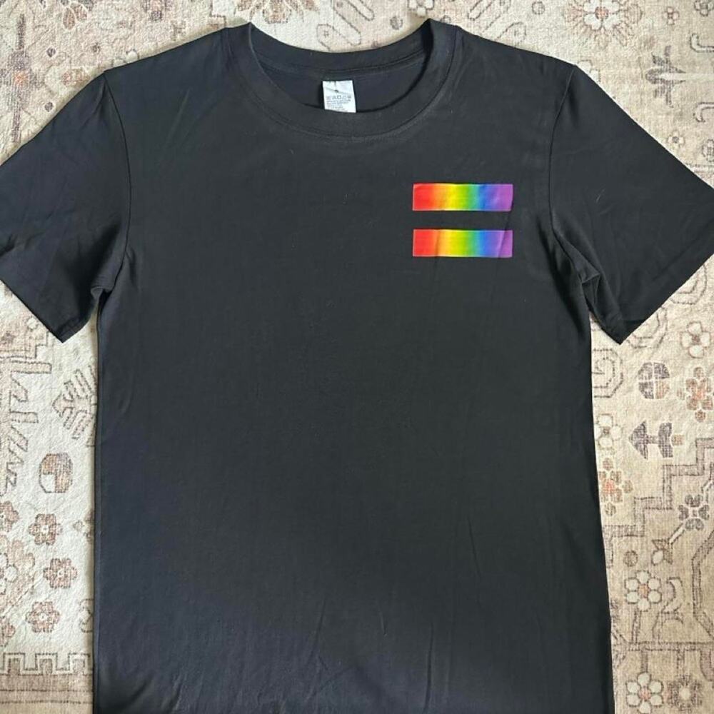 Pride Rainbow T-Shirt Black Minimalist Equality Graphic Tee Men's Small S